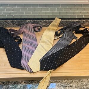 5 Assorted Men's Ties in Black, Pink, and Yellow 100% Silk